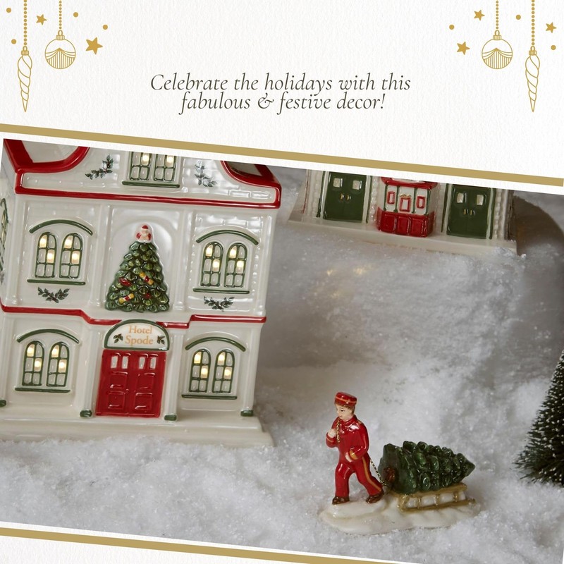 Spode Christmas Tree Miniature Village Figural Decoration, LED Lighted Christmas