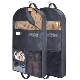 BALEINE 54'' Garment Bag with 3 Storage Pockets, Double Zip Top Opening, 5" Side Widened Travel Bag for Dresses, Suit, Coats Travel Essential (2 Pack)