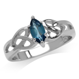 Silvershake Genuine London Blue Topaz 925 Sterling Silver Celtic Knot Heart Ring Size 10