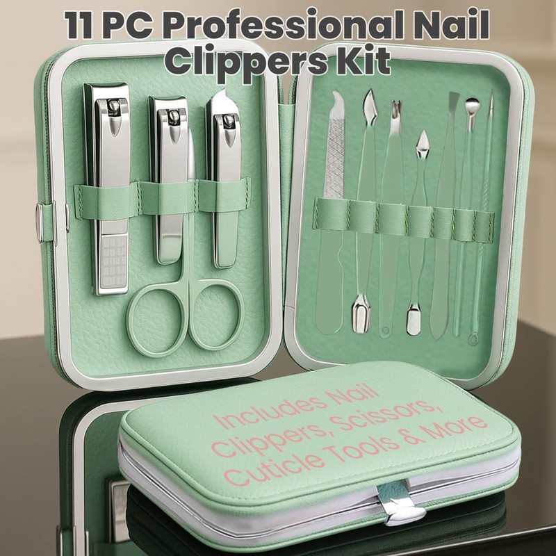 Professional Nail Clippers Kit 11pc with Nail File, Toe Separators,