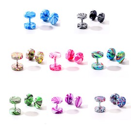 8 Pairs Faux Gauge Earrings Stainless Steel Stud Earrings Cheater Fake Ear Plugs Gauges Tunnel for Men Women, Metal