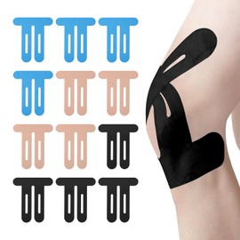 12PCS Kinesiology Tape for Knees, Breathable Elastic Athletic Muscle Tape Strips Flexible, Tape for Knee Pain, Waterproof Effective Protection for Knees, Precut Kinesiology Tape for Knees (3 colors)
