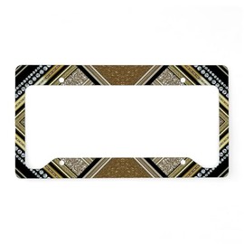 CafePress Art Deco Black Gold 4 License Plate Holder Aluminum License Plate Frame, License Tag Holder