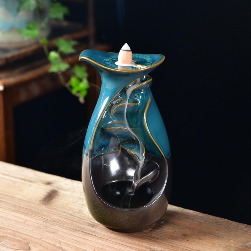 Ceramic Backflow Incense Holder, Waterfall Incense Burner, with 20 Backflow
