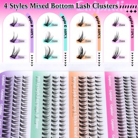 Bottom Lash Clusters DIY Eyelash Extensions 4 Styles Lower Lashes Wispy Bottom Individual Lashes 5-7mm Natural Thin Band Eyelash Clusters 195pcs for Bottom Lash Extension by calphdiar