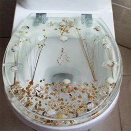 Resin Toilet Seat Transparent, Silent Thickened Toilet Cover for U Type & V Type Toilet Seats Strong Wear Resistance Toilet Lid (Transparent Dried Flower)