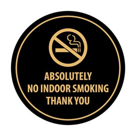 Signs ByLITA Circle Absolutely No Indoor Smoking Thank You Sign (Black/Gold) - Small 2 Pack