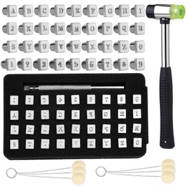 WONVOC 44 pcs Leather Stamping Kit, 36 pcs Leather Stamping Tools, Leather Stamping Kit, Leather Carving Kit, Leather Stamping Tools Geometric, Leathercraft Stamping Tools, Mallet, DIY Leather Crafts