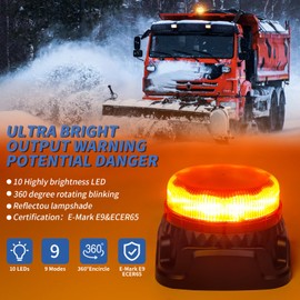 Yinaolan Amber LED Warning Light 10 LEDs Flash Lamp 12/24V 9 Flashing Patterns with Built-in Reverse Warning Sound for Agricultural Machinery, Commercial Vehicles, School Buses, Tractor Excavators