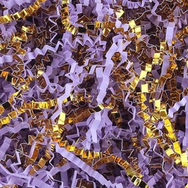 Crinkle Cut Paper Shred Filler for Gift Wrapping, Shredded Paper for Basket Filling,Mixed Colors Gift Box Filler for Easter, Birthday, Christmas, Thanksgiving, Wedding, Mother's Day(Light Purple&Gold)