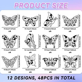 EggSun 48pcs Butterfly Fuzzy Velvet Coloring Posters Kit, DIY Beautiful Arts and Crafts Velvet Coloring Mess Free Felt Coloring Pages for Adult Kids Family Activities and Party Favors