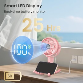 Coohea Portable Stroller Fan, 4000mAh Rechargeable Clip on Baby Fan 25H Battery Life, Head Detachable 360° Rotate Mini Fans, 4 Speed Personal Fans with Night Light for Car Seat Crib Bike Treadmill