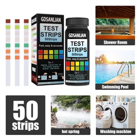 GDSanlian 7-in-1 Professional Water Test Strips 50 Strips – Instant Pool/Spa/Drinking Water Testing Kit for pH,Chlorine (Total/Free),Hardness,Alkalinity,Bromine & Cyanuric Acid | Lab-Accurate Results