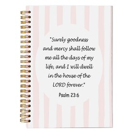 bitCNY Psalm 23:6 Bible Verse Notebook, Inspirational Christian Journal with Lined Pages & Pink Stripes, Faith Gift for Women & Girls, 5.5x8.3 Inch