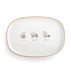 DEMDACO Pooh Classic Yellow Bear Everyday Collection Sit A Bit Classic White Oval 15.5 x 11 Stoneware Serving Tray Platter