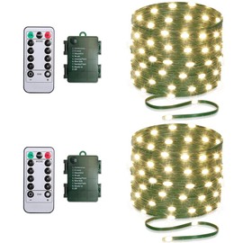 KepStars Battery Operated String Lights (2 Pack), 16.5ft 50 LED Fairy String Lights Battery Powered with Remote & Timer for Indoor Outdoor Christmas Trees Wreath Decoration Bedroom Patio - Warm White