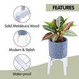 Nabytok Wood 7.5" x 9.8" Plant Stand Indoor Outdoor, Wooden Single Floor Plant Pot Holder, Natural Plant Stand, Boho Plant Self Holder, Assembly Required (White, Excluding Potted Plants)