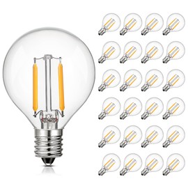 25Pack G40 Clear Glass Led Replacement Bulbs, 1.5W Equivalent 15W, Globe Light Bulb fits E12 C7 Screw Base Sockets, 1.5 Inch Edison Light Bulbs for Indoor Outdoor Patio Garden Decor, 2700K Warm White