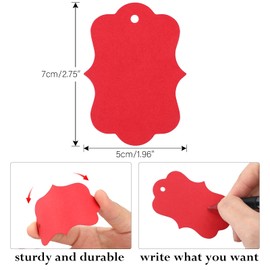 joycraft 100Pcs Red Blank Gift Tags, Kraft Paper Hangtags, Small Gift Tags with String, Writable Tags for Gift Wrapping, Wedding, Birthdays, Holiday, Party Favor and Baby Shower (2.75"x1.97")