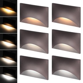 LEONLITE 5CCT 120V LED Step Lights, 150LM 5%-100% Dimmable Stair Lights Indoor Outdoor IP65 Waterproof, Aluminum Anti-Glare Shell, CRI90 ETL 2700K/3000K/3500K/4000K/5000K, Oil Rubbed Bronze, Pack of 6