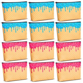 Singhoow 12 Pcs Ice Cream Drip Softball Makeup Bags Canvas Zipper Cosmetic Pouch Softball Baseball Team Gifts for Women Players Coaches Baseball Football Sports Lovers Birthday Gifts
