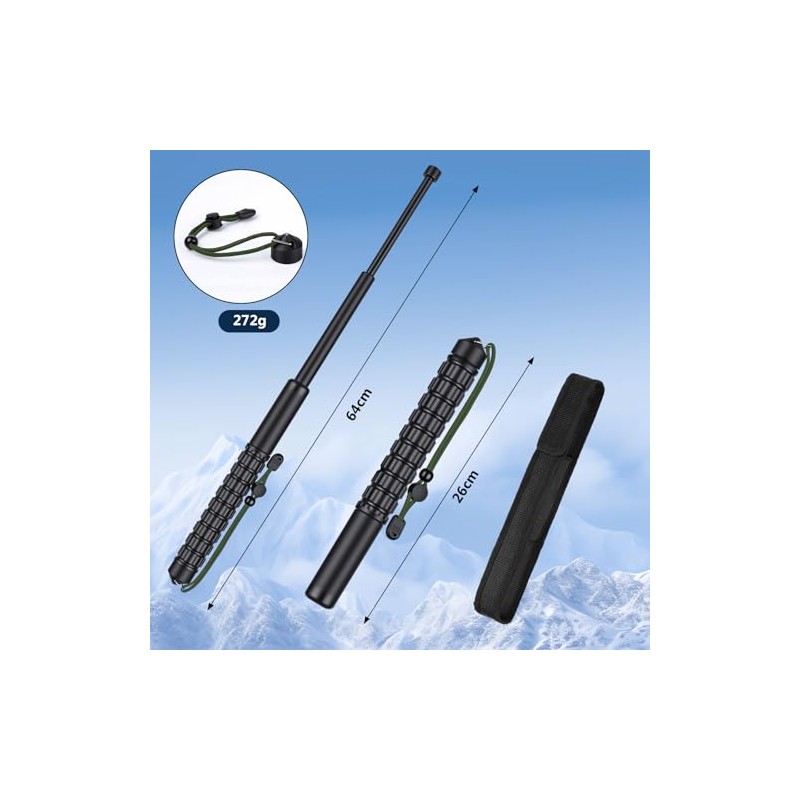 Bastón Retráctil, Bastón de Supervivencia 26‑64 cm con Mango Antideslizante, Material