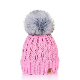 Worm Winter Knit Beanie Women's Hat Crystal Pebbles with Large Pom Pom Bobble Ski Mfaz Morefaz Ltd -