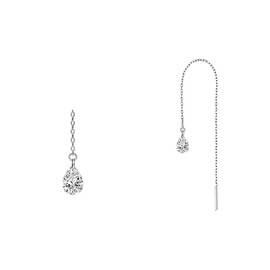 2 x 9 cm long chain earrings with a 6 mm teardrop cubic zirconia stone for women, anti-allergic., 9mm, Silver, No Gemstone