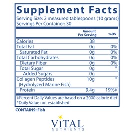 Vital Nutrients Marine Collagen Peptides Powder | Hair, Skin, Nails and Joint Support* | Wild Caught Fish | Type 1 and 3 Collagen Protein Supplement | Gluten, Dairy and Soy Free | 30 Servings