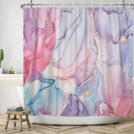ASDCXZ Marble Shower Curtain 180 x 200 cm, Modern Abstract Blue Purple Red Gold Colourful Marble Look Texture Washable Bathroom Shower Curtains Polyester Textile Waterproof Shower Curtain for Bath
