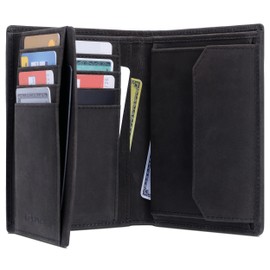 KORUTA Men's Leather Wallet with RFID Protection, Large Wallet with Coin Compartment, 13 Compartments, Genuine Leather Wallet for Men, Wallet, Black (Hunter), Portrait
