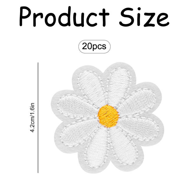 Bojueshaw 20pcs Daisy Flower Patch,Daisy Flower Iron On Patches,Embroidered Applique