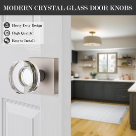 newliplace 2 Pack Glass Dummy Door Knobs Interior Brushed Nickel Crystal Dummy Door Handles Interior for Closet and Hallway