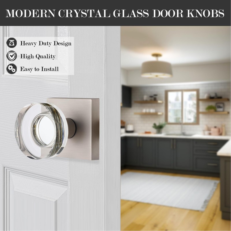 newliplace 2 Pack Glass Dummy Door Knobs Interior Brushed Nickel