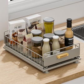 HOMEAILIE Under Sink Organizer, Single Tier Metal Pull Out Sliding Drawer Shelf for Kitchen Bathroom Cabinet Storage, Sturdy Rack – Gray