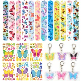 Yhjxly Pack of 36 Butterfly Party Bags, Butterfly Velcro Fairy Snap Key Ring Face Stickers for Children Girls Butterfly Party Decoration Birthday Gifts