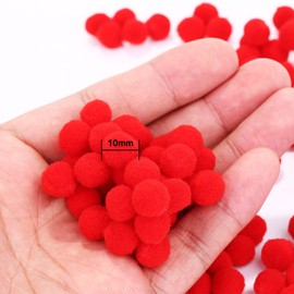Sumind 250 Pieces Mini Pompoms Small Fluffy Pom Poms for Decor Arts Crafts DIY, Red (10 mm)