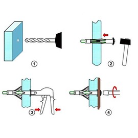 M4 x 38mm Closed Hook Plasterboard Hollow Wall Cavity Wall Anchors Molly (Pack of 10)