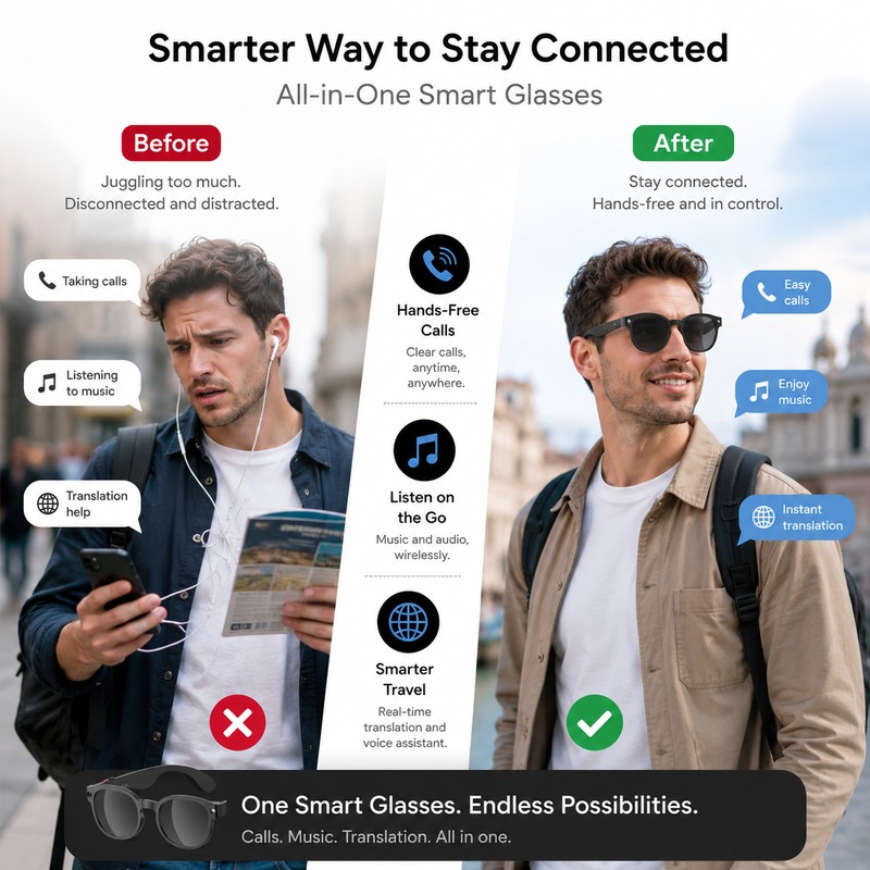 AI Smart Glasses for Calls and Music – Bluetooth Sunglasses