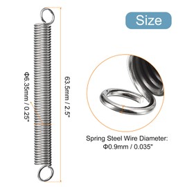 sourcing map 1Pcs Extended Spring 1/4 inch x 2-1/2 inch, 0.035 inch Spring Steel Dual Hook Tension Springs for Machinery Construction Industrial