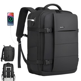DEVPNR Travel Laptop Backpack for Men Women, 41L Expandable Backpack with USB Charging Port, Airline Approved Carry on Backpack, 17.3 Inch Laptop Backpack for Trip Bussiness College (Classic Black)