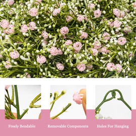 Uqueeten 2 Pcs 5.8ft Artificial Baby Breath Flower Vines, Babys Breath Artificial Flowers Real Touch Faux Gypsophila Hanging Fake Baby's Breath Garlands for Wedding and Baby Shower Decor（Pink）