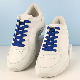 Flat Elastic Shoelaces - 2 Pairs - Knotless Elastic Shoelaces for Adults or Children and for All Kinds of Shoes - Coloured Metal Clip - Length: 100 cm, Blue - Pack of 2, 100