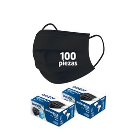 DIKEN 100 Cubrebocas/Mascarilla Grado Alimenticio, Color Negro, Plisado de 3 Capas con Ajuste Nasal, Unitalla, Desechables, 2 Dispensadores con 50 Cubrebocas. (100, Negro)
