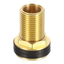 sourcing map Brass Bulkhead Fitting with Washer, G1/2" Male x G3/8" Female Thread Brass Water Tank Connector, Brass Threaded Hose Adapter for Various Pipes, Faucets, Hoses, Fittings