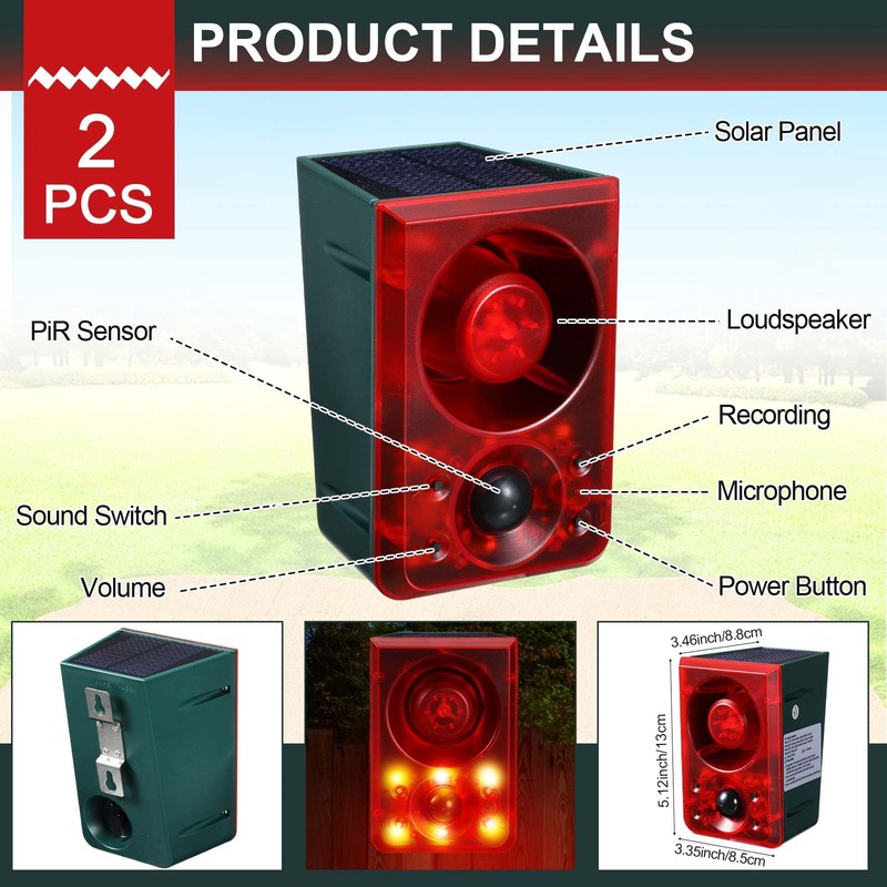 Qualirey 4 Pcs Solar Outdoor Motion Sensor Alarm Animal Deterrent