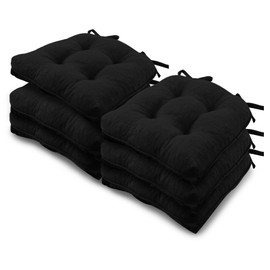 Basic Beyond Chair Cushions for Dining Chairs 6 Pack, Memory Foam Chair Cushion with Ties and Non Slip Backing, 15.5 x 15.5 inches Tufted Chair Pads for Dining Chairs, Black