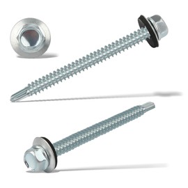 Pack of 60 Trapezoidal Sheet Metal Screws Self-Tapping Screws 6.3 x 75 mm Hexagonal Plumber Screws with Sealing Washer Galvanised Tapping Screws Drilling Screws Metal Roofing Screws (Silver)