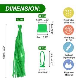 sourcing map 50pcs Egg Hatching Bags, 24 Inch Mesh Nylon Netting Reusable Produce Mesh Bags with Loop-Style Closures Strong Stretchable Plastic Seafood Boil for Fruits Vegetables, Green