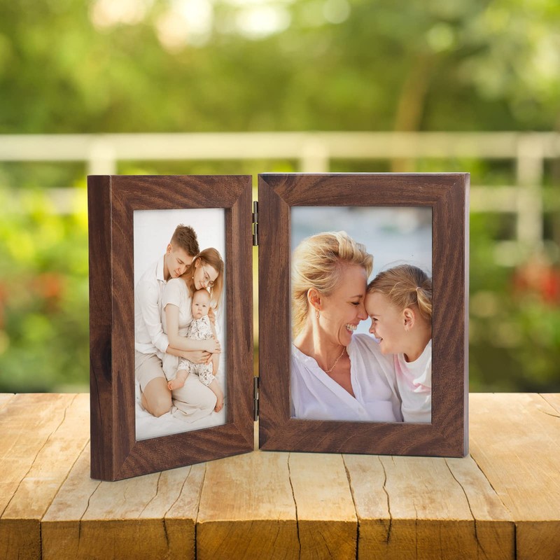 Lyeasw Double Hinged 3.5x5 Picture Frame, Rustic Two Opening 3.5